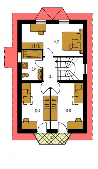 Spiegelverkehrter Entwurf | Grundriss des Obergeschosses - KLASSIK 102
